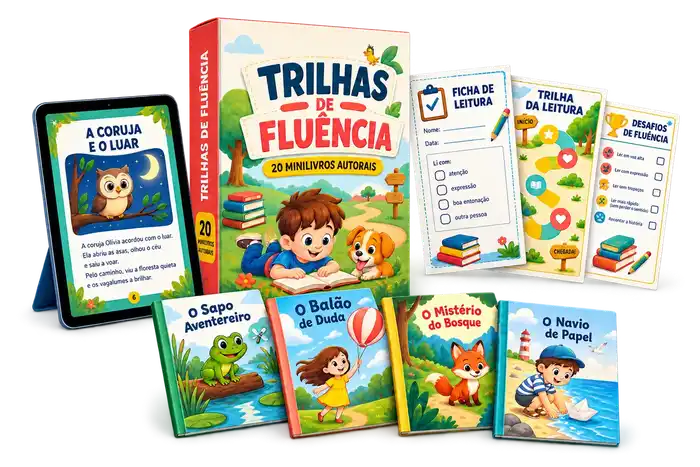 Mockup sem fundo da Coleção Trilhas de Fluência
